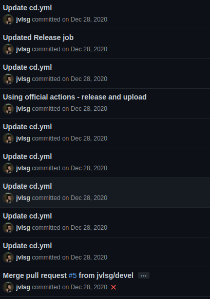 A commit history filled with clutter
