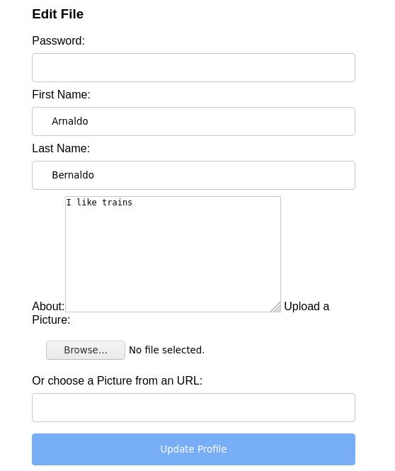 Edit user fields form